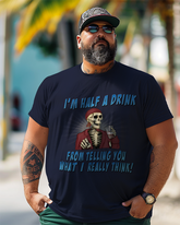 Half A Drink Bedrucktes Kurzarm-T-Shirt für Herren in Übergröße